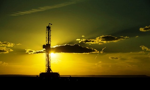 Silhouette of drilling rig in Wamsutter, Wyoming USA
